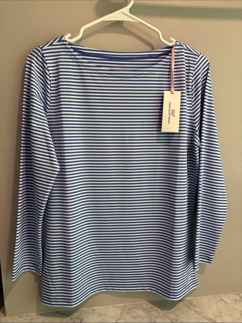 Vineyard Vines Navy & White Striped Long-Sleeve Boatneck Top